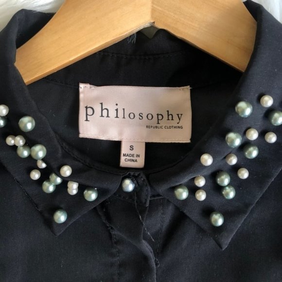 Philosophy Small Semi Sheer Pearl Button Up Black - Picture 6 of 7